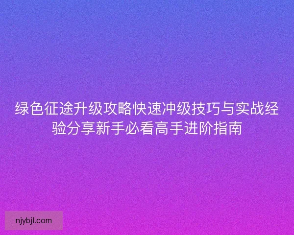 绿色征途升级攻略快速冲级技巧与实战经验分享新手必看高手进阶指南